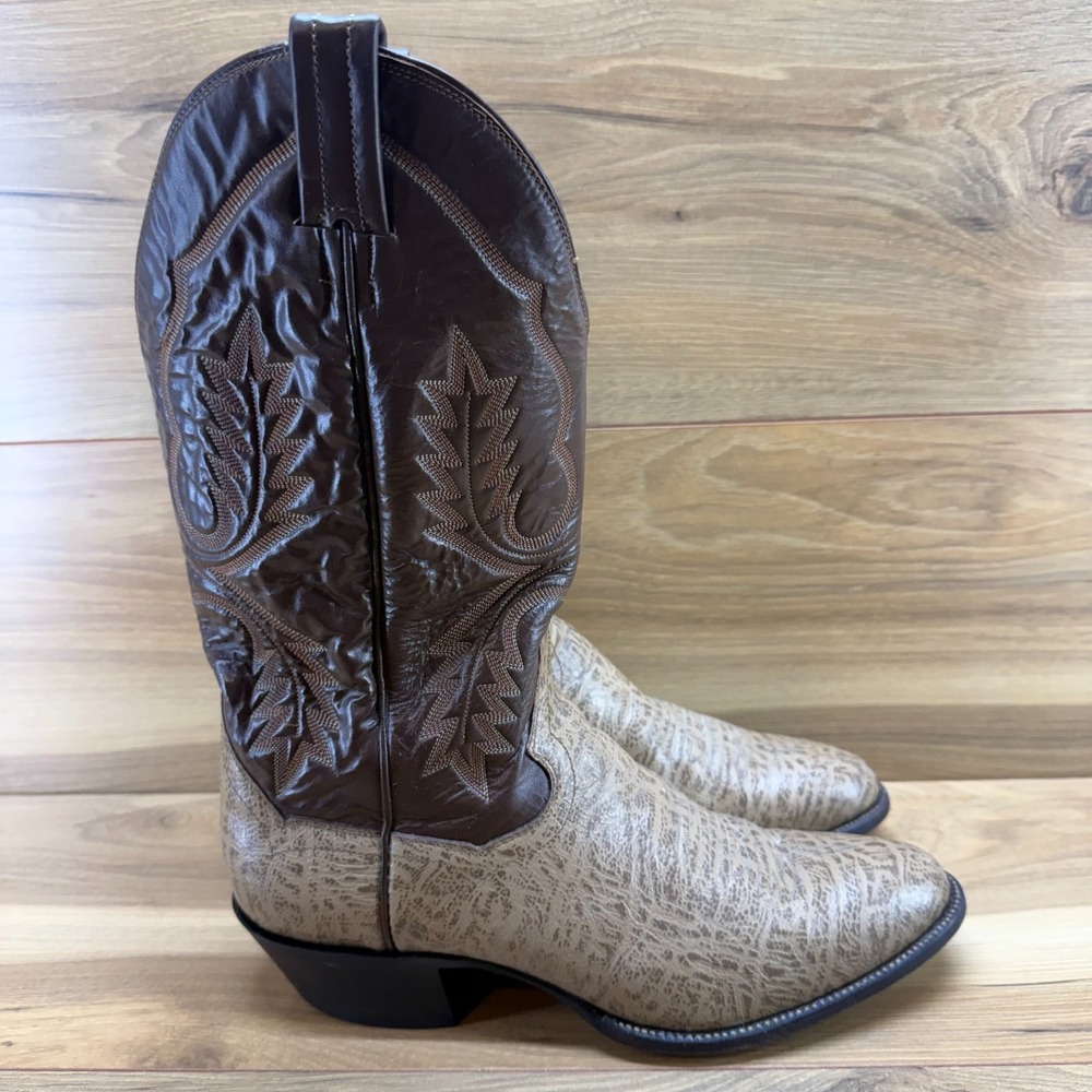 Panhandle Slim Western Cowboy Boot Mens 9.5 D Beige Brown Leather Exotic Vintage